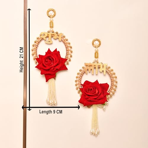 Image of CraftVatika Diwali Decor Items, Shubh Labh Rose Hanging Latkan Toran for Wall Door, Diwali Decoration for Home, Wall Hanging for Home Decoration, (21 CM Height) (2 Pieces)