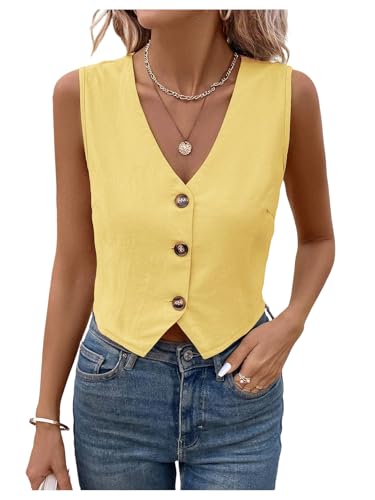 GORGLITTER Women's Sleeveless Suit Vest Tops 2025 Dressy Business Casual Button Down Trendy Blazer Waistcoat