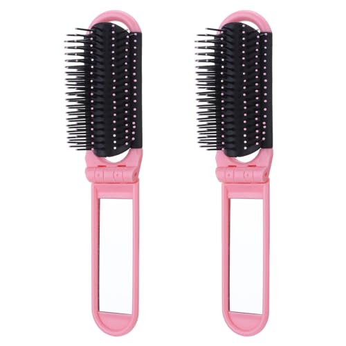 ミラー付きトラベルヘアブラシ、折りたたみコームヘアマッサージコームコンパクトヘアブラシミニヘアブラシ、財布用小型ウェットヘアブラシ、女性、男性用。