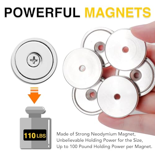 Image of DIYMAG Magnets with Countersunk Hole,1.26 Inch 110LBS 50 Pack | Heavy Duty Magnet Rare Earth Neodymium Strong Round Base Cup and Stainless Screws for Refrigerator,Office,Craft