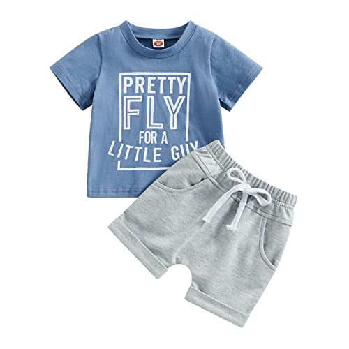 Image of Toddler Baby Boy Summer Outfit Short Sleeve Letter Print T Shirt Top and Casual Shorts Set Cute Infant Newborn Clothes