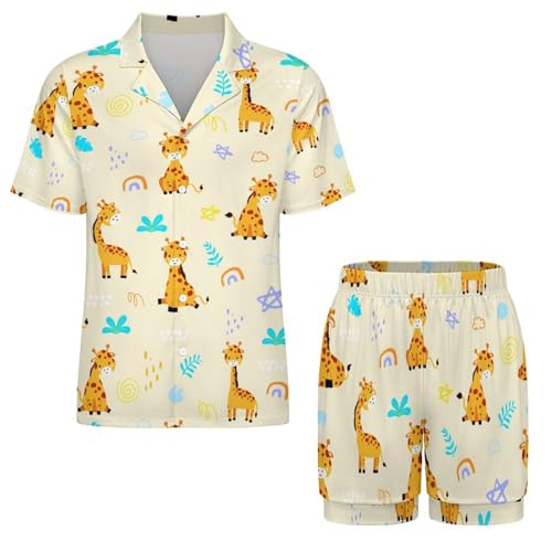 Men's Palm Trees Pajamas Set Two-Piece Travel Short Sleeve Pajama Shirts Soft Sleep Shorts Party Printed Lounge Pants