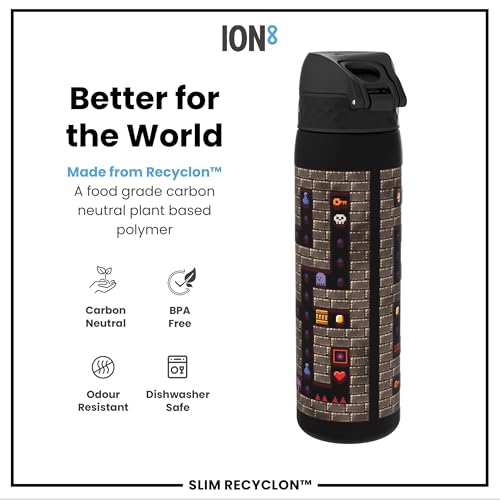 ION8 Water Bottle, 500ml/18oz, Slim Leak-Proof & BPA-Free Drinking Bottle, Secure Lock Prevents Spills, Dishwasher Safe, Carry Handle, Ideal for Adults & Kids - Travel, Gym & School, Gamer - 5