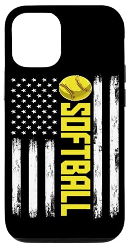 Carcasa para iPhone 13 Bandera estadounidense de sóftbol divertido equipo de sóftbol