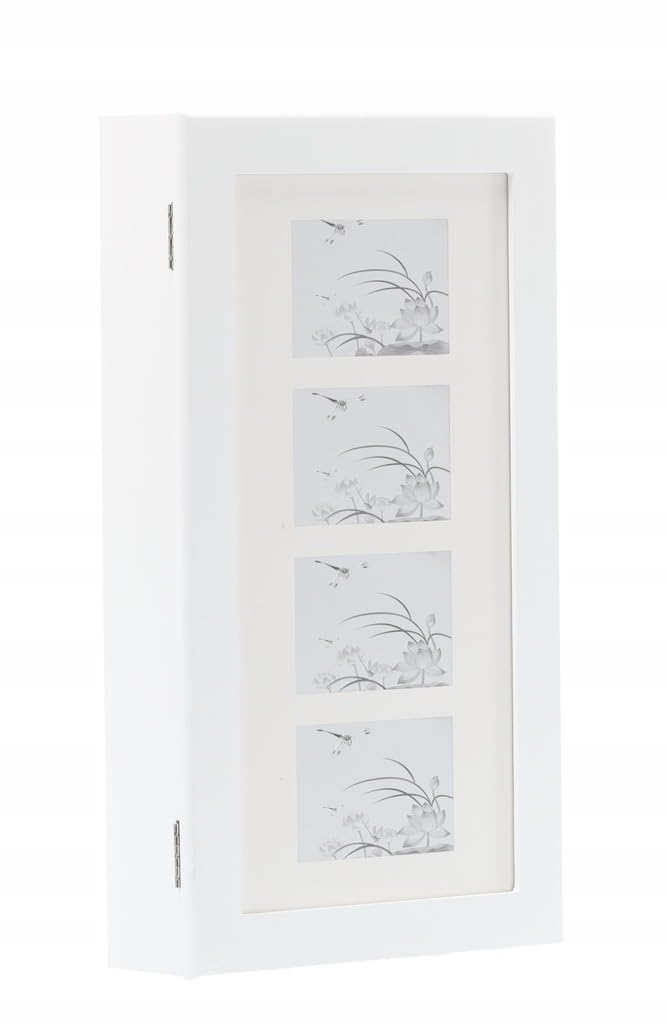 VBChome Armario colgante para joyas con espejo interior, 31 x 10 x 56 cm, tablero de fibra de densidad media, color blanco, organizador de joyas, 4 compartimentos para fotos