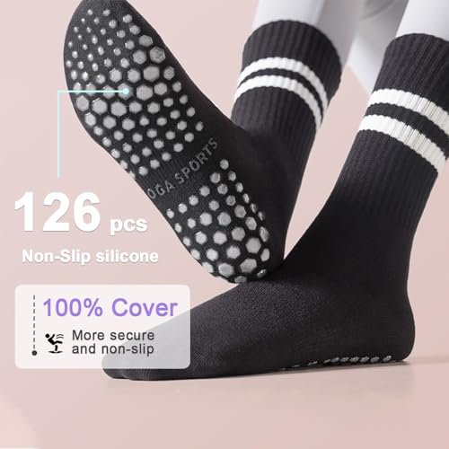 Pilates Socks For Women with Non Slip Grip 4 Pairs Yoga Grippy Sock For Barre, Dance, Hospital Sticky Slippre Sock4