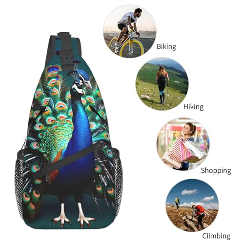Mochila cruzada con estampado de pavo real para deporte miniatura 6