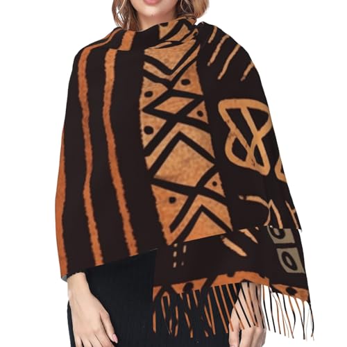 African Mud Cloth Tribal Print Women's Scarfs Warm Winter Scarves Fashion Tassel Shawl Wraps For Indoor Outdoor4