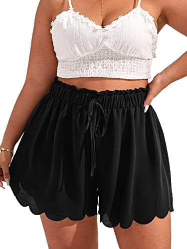 MakeMeChic Women&#39;s Plus Size Elastic Waist Scallop Trim Flowy Wide Leg Shorts