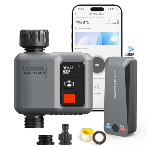 johgee Timer Irrigazione WiFi con Tecnologia RF 300M, Centralina Irrigazione WiFi, Compatibile con Alexa & App, Temporizzatore Irrigazione con 2 modalità & Ritardo Pioggia per Giardino, Prato