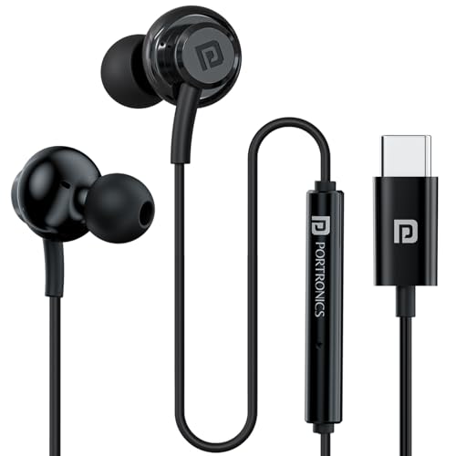 Portronics Conch Gamma C in Ear Type C Wired Earphones with in Line HD Mic & Magnetic Earbuds, Powerful Audio, 14.2mm Driver, TPE Anti Tangle Wire, in