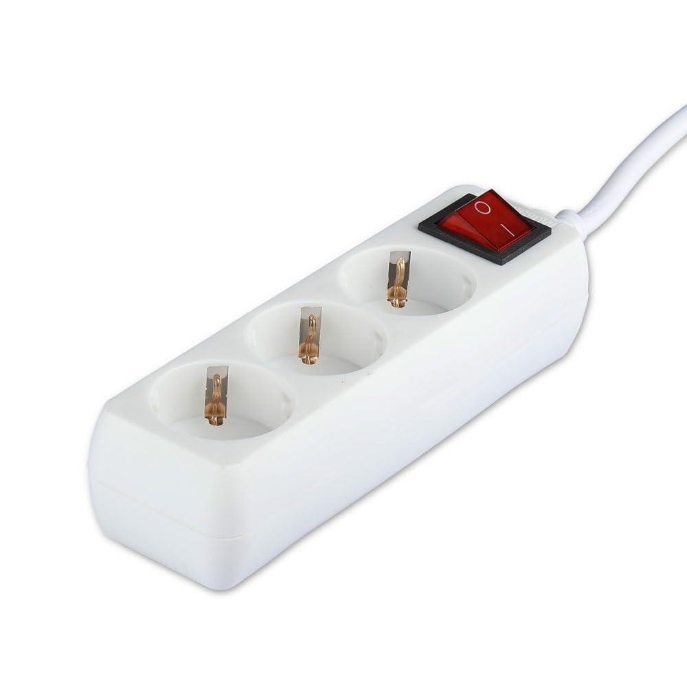 V-TAC VT-1113-2 3Ways Socket with Switch (3G1.5mm2 x 1.5m) Polybag with Short White