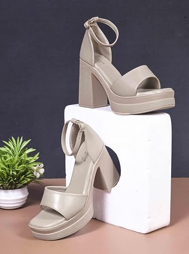 Image of JM LOOKS Women's Block Heel Sandal Platform Sandal Ankle Strap Open Square Toe High Heel Sandal for Wedding Party Evening Prom