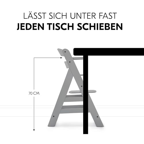 hauck Alpha+ Newborn Set Deluxe - Baby Holz Hochstuhl ab Geburt mit Liegefunktion - inkl. Aufsatz für Neugeborene & Sitzpolster - mitwachsend, verstellbar - Grau