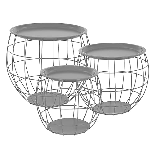 ML-Design Beistelltisch 3er Set, rund, Grau, Metallkörbe Couchtisch 3 Größen Ø31cm/Ø38cm/Ø47cm, Metall, Abnehmbarer Tischplatte, Stauraum, 3-TLG. Wohnzimmertische Sofatische Kaffeetische Satztische ML-Design Beistelltisch 3er Set, rund, Grau, Metallkörbe Couchtisch 3 Größen Ø31cm/Ø38cm/Ø47cm, Metall, Abnehmbarer Tischplatte, Stauraum, 3-TLG. Wohnzimmertische Sofatische Kaffeetische Satztische