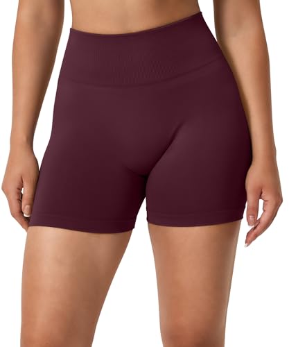 TAYOEA Sport Shorts Damen Scrunch Butt Lifting Gym Kurze Sporthose Push Up Booty Workout Kurze Leggings Seamless Radlerhose Damen für Yoga Fitness Weinrot,S