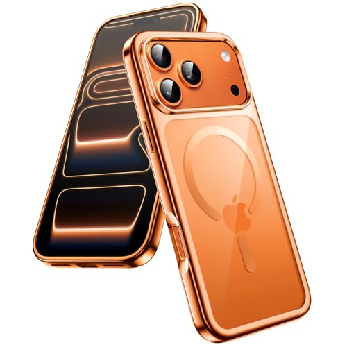 JETech Funda Magnética para iPhone 17 Pro MAX 6,9 Pulgadas, Protección Completa Lente Cámara, Compatible con MagSafe Carga Inalámbrica, Carcasa Claro Suave TPU Galvanizada Antigolpes (Naranja)