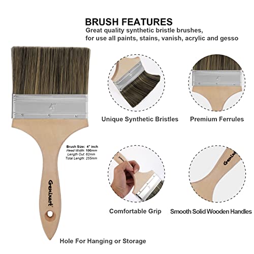 Genixart Double Thick Chip Paint Brush, 6 Pack, 4 inch / 100mm Stain Brushes for Painting Walls and Fence Staining, Wooden Handle Masonry Paintbrush for Varnish, Paste, Gesso and Limewash by Genixart - Image 5