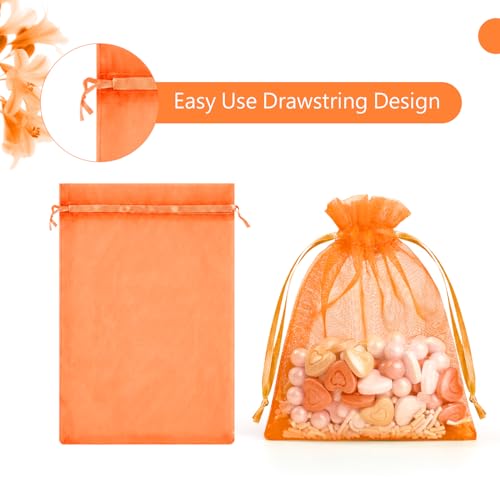 Image of FUNFERY 100Pcs Orange Organza Bags 3x4 in,Small Mesh Drawstring Gift Bag | Little Jewelry Bags for Wedding Party Favors, Mini Drawstring Pouch for Sachet, Candy, Goodie, Treat Bag for Easter Day