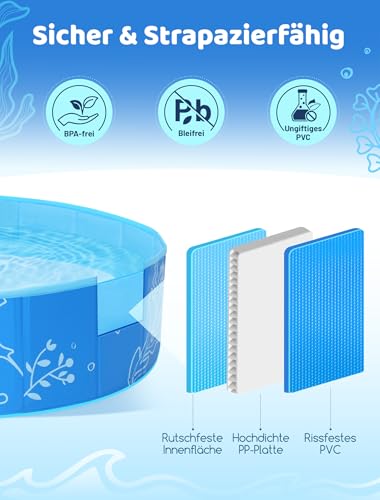 Hikiddy Planschbecken mit Schatten:47 Zoll Pop-Up Splash Pool mit Schatten für Sommer Strand Garten (Blau, 47 Zoll)