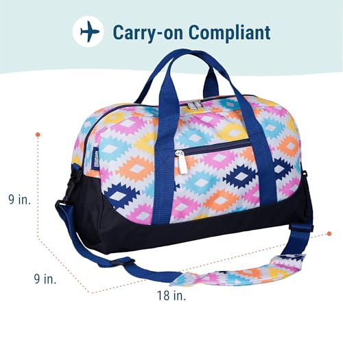 Image of Wildkin Kids Overnighter Duffel Bag - Carry-On Travel Bag for School & Sleepovers, Lightweight, Durable, Boys & Girls Ages 4-15 - Aztec