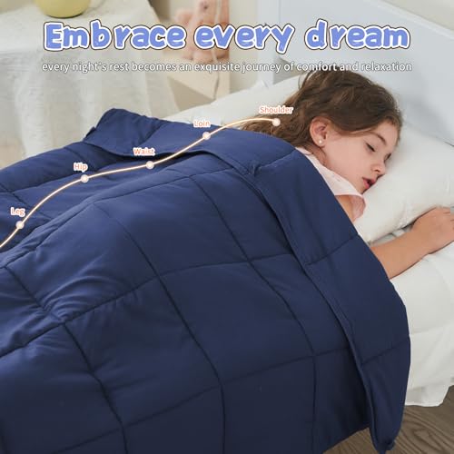 Weighted Blanket Kids (10lbs, 40"x60" Throw Size) - Cooling and Breathable Heavy Blanket for 80-120lbs with Premium Glass Beads - Soft Thick Blankets for All-Season Sleeping Comfort - Navy