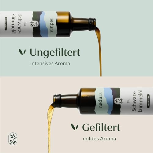 nedura® Schwarzkümmelöl BIO kaltgepresst (gefiltert) 500ml – mit hohem Thymochinongehalt, BIO-Zertifiziert & 100% rein - täglich frisch & schonend gepresst - direkt aus eigener Manufaktur