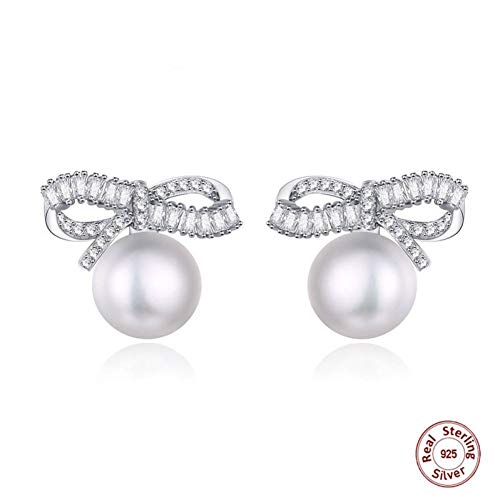Preisvergleich Produktbild MNGGNM Damen-Ohrstecker, weiße natürliche Süßwasserperlen, echt 925 Sterlingsilber, Elegante Brincos