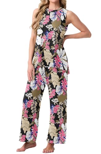 Image of PrinStory Womens Pajamas Sets 2 Piece Soft Pjs for Women Sleeveless Pajama Set Summer Loungewear with Pockets