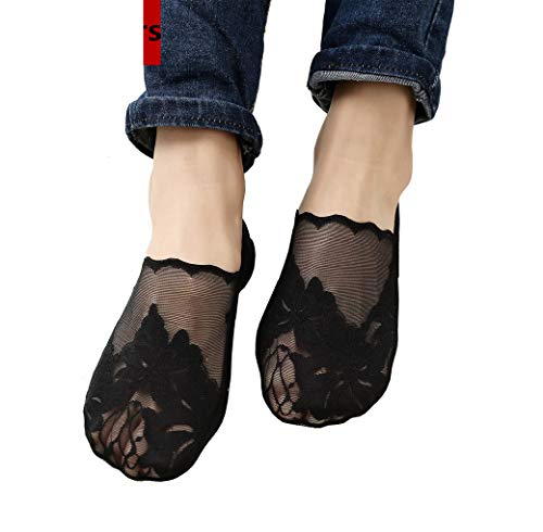 lifevv Womens 5 Pairs Cotton Lace No Show Low Cut Non Slip Socks (5 colors)