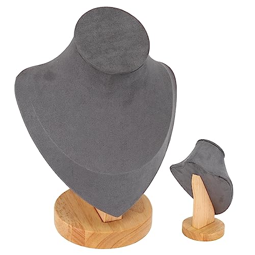 Asixxsix 6,9-Zoll-Halsketten-Ausstellungsständer, Flanell-Schmuckstaffelei, Halsketten-Ketten-Ausstellungs-Büste-Ständer Turm-Rack Mannequin-Schmuck-Büste-Ausstellungshalter für Shop-Event-Show(Grau)