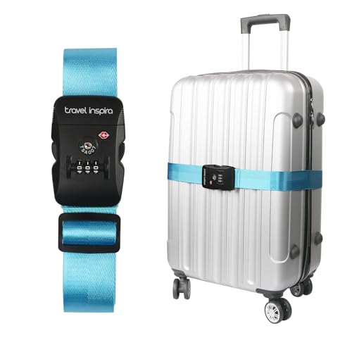 travel inspira TSA Koffergurt Kofferband Auffällig Für 20-32 Koffer Kofferband mit Schloss 103-200cm Verstellbar Koffergurt mit Zahlenschloss Gepäckgurte für Koffer(Leuchtblau)