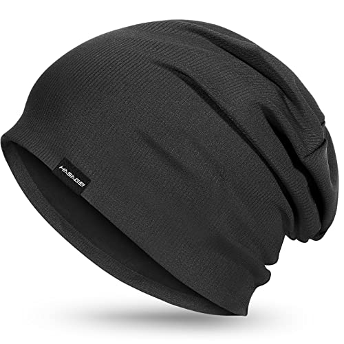 HASAGEI Slouch Beanie - Gorro de invierno para hombre y mujer, gorro de transición, transpirable, para otoño, forro polar cálido para ciclismo, correr, correr, ocio, senderismo, Negro