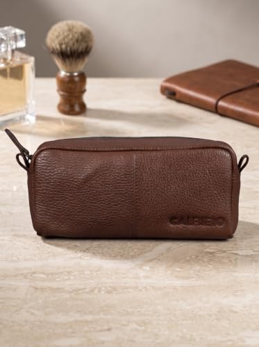 Image of Calfnero Genuine Leather Toiletry Bag for Men & Women | Premium Leather Travel-Pouch | Toiletry Organizer | Cosmetic & Shaving Kit Bag | Unisex Travel Dopp Kit (Brown)