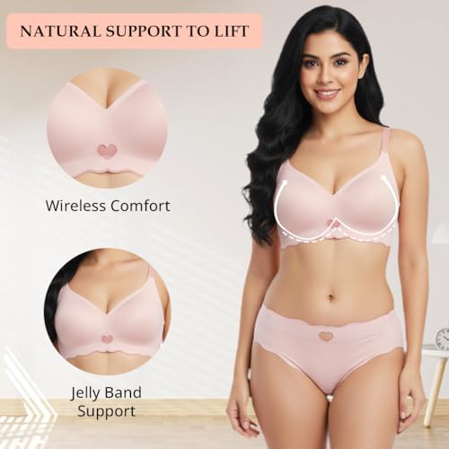 Image of Women Bra Panty Set Soft Natural Support Seamless Backless Summer Bra Panties Set | Adjustable Straps and Heart Design Lingerie Set | Women's Suit Push-Ups Sports Underwear Bra Set