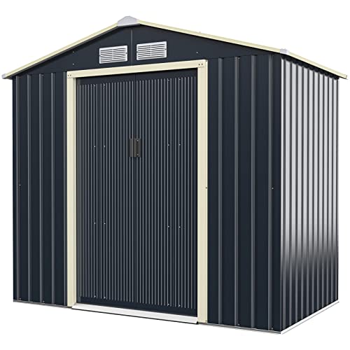 COSTWAY metalowa szopa na narzędzia, 213 x 127 x 195 cm, zamykana, domek ogrodowy z 4 otworami wentylacyjnymi i drzwiami przesuwnymi, szopa ogrodowa na kosiarki, rowery, narzędzia