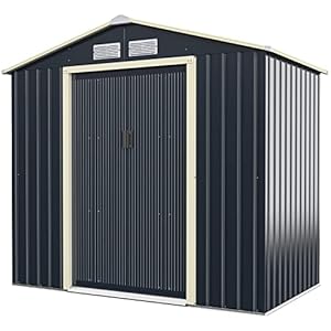 COSTWAY Gereedschapsschuur van metaal, 213 x 127 x 195 cm, afsluitbaar, tuinhuis met 4 ventilatiesleuven en schuifdeur, tuinschuur voor grasmaaiers, fietsen, gereedschap, metalen schuur, voor buiten