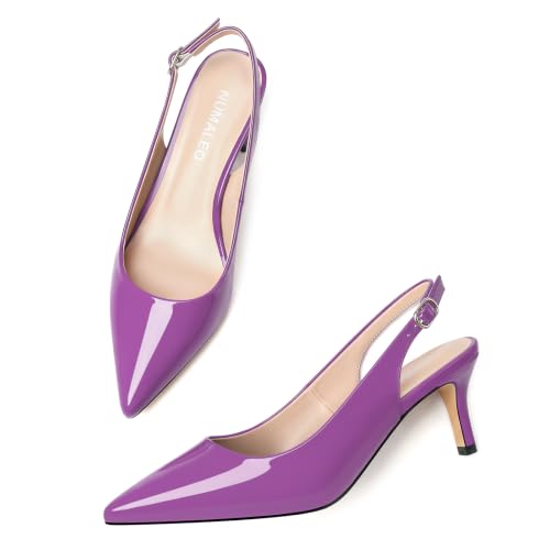 Image of NUMALEO Slingback Heels for Women Pointed Close Toe Kitten Heels Patent Pumps Dress Party Comfy Heeled Sandals Stiletto 2.5 Inch Dress Shoes