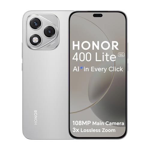 HONOR 400 Lite 5G Smartphone 8 GB 256 GB, Cámara de 108 MP con Botón AI, Pantalla AMOLED Eye-Care de 6,7 Pulgadas y 120 Hz, Doble SIM NFC IP64, Android 15, Gris