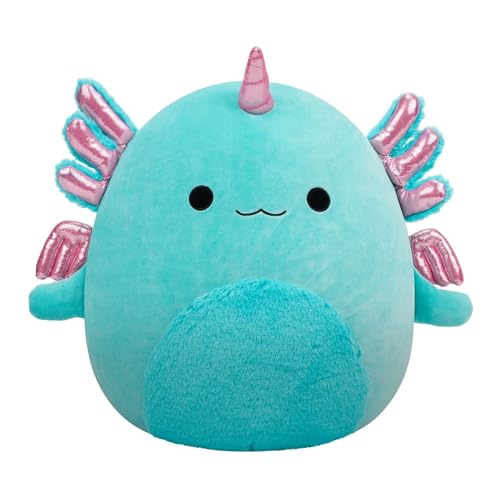 Squishmallows Original 14-Inch Bellamy the Teal Axolotl Alicorn with Shimmery Accent