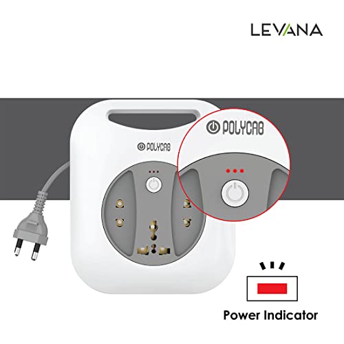 Image of Polycab 6A 2 PIN G-Square Flex Box with 4 Meter Power Cord For Home & Office Use With Surge Protection Socket For Computer & Laptop (White)