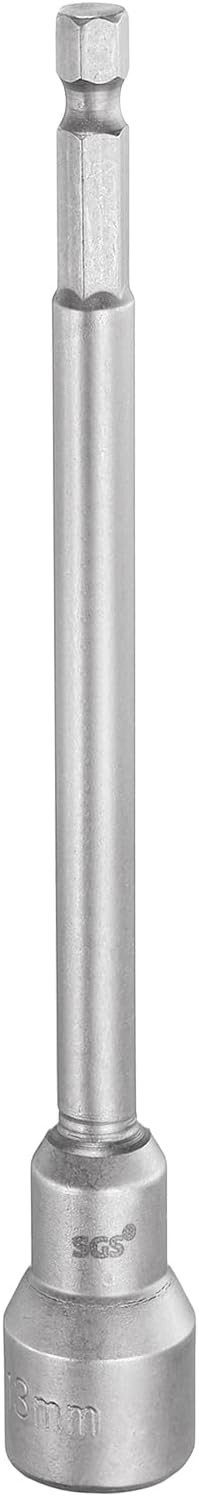 sourcing map Nut Driver Drill Bit 13mm Metric Socket 1/4" Hex Shank 5.91" (150mm) Long Magnetic 6-Point Sockets Quick Change CR-V Steel Bolt Setters for Power Drill Drivers