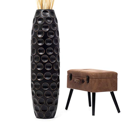 Image of Leewadee Large Black Home Decor Floor Vase - Wooden 41 inch Tall Farmhouse Decor Flower Holder for Fake Plant and Pampas Grass