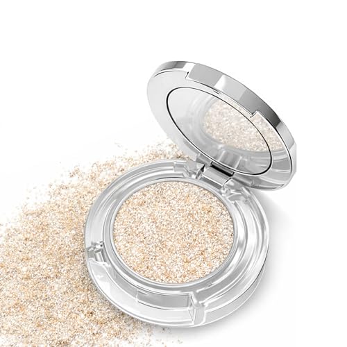 Image of DIAMOND SPARKLE SILVER GLITTER EYESHADOW - CHAMPAGNE SILVER SHIMMER POWDER FOR LONG-LASTING BASE GLOW & LID BRIGHTENING WITH SMOOTH REFLECTIVE FINISH, HIGH-SHINE LUMINOUS COMPACT EYE MAKEUP
