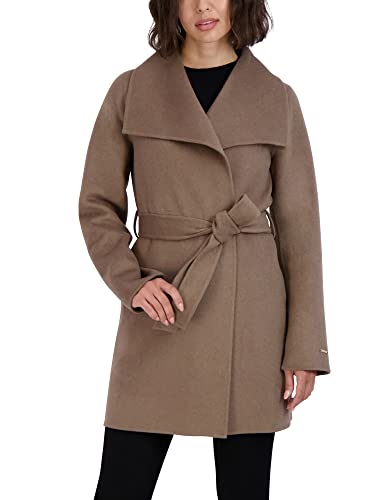 Image of TAHARI Women's Double-faced Luxury Soft Wool Blend Peacoat- Wrap Wool Coat With Removable Belt