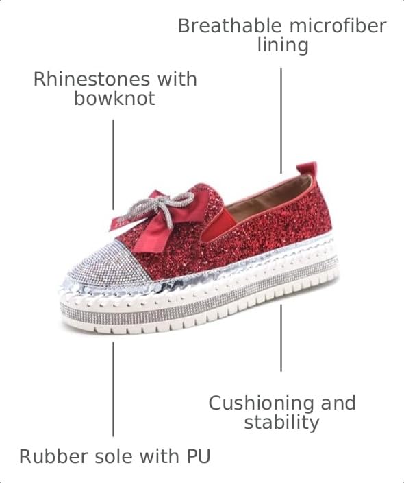 Image of Women's Fashion Rhinestone Slip On Sneakers Casual Comfort Platform Walking Shoes Cute Bowknot Glitter Bling Loafers