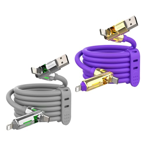 Image of MFish 2-Pack 240W 4-in-1 Multi Charging Cable, Grey+Purple, 6.6FT