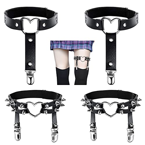 Bein Harness Niet, 4Pcs Leder Bein Harness Niet Strumpfband, Leder Strumpfband, Oberschenkel Ring Harness Suspender, Punk Gotisch Strumpfband, für Party, LARP, Rollenspiel, Halloween, Kostüm Cover