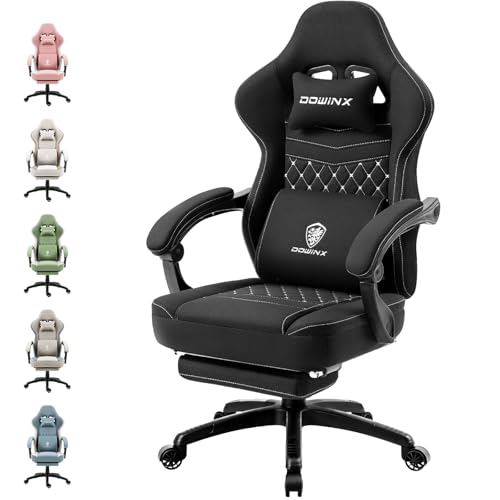 Image of Dowinx Gaming Chair Breathable Fabric Game Chair with Gel Pad and Storage Bag, Comfortable Gamer Chair with Pocket Spring Cushion,Ergonomic Computer Chair with Footrest,Black