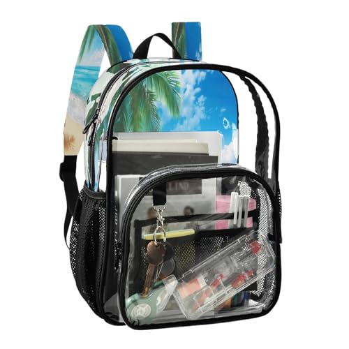 Sea Beach Palm Tree Clear Backpack - Stadium Approved Large 15.7-inch Waterproof Transparent Bag for Sports, Concerts, Work, Travel#1662
